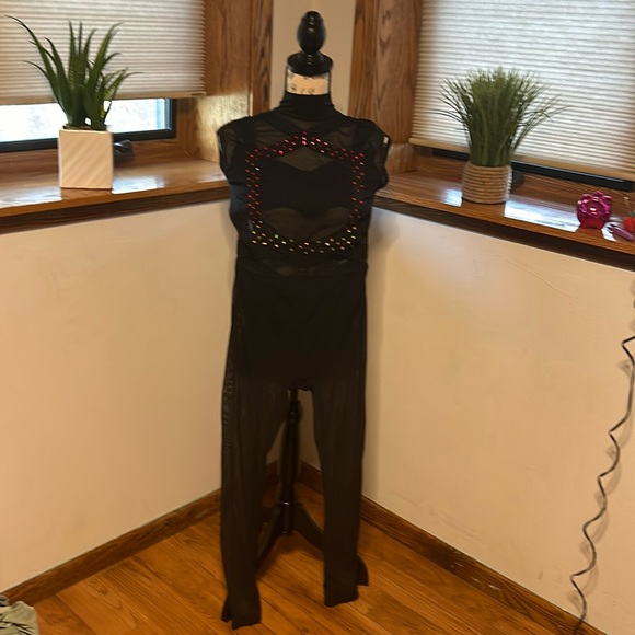 Weissman Tops Weissman One Piece Sheer Stoned Black Bodysuit Dance